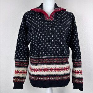 IVY women's‎ medium vintage black red patterned wool blend knit 1/4 zip sweater